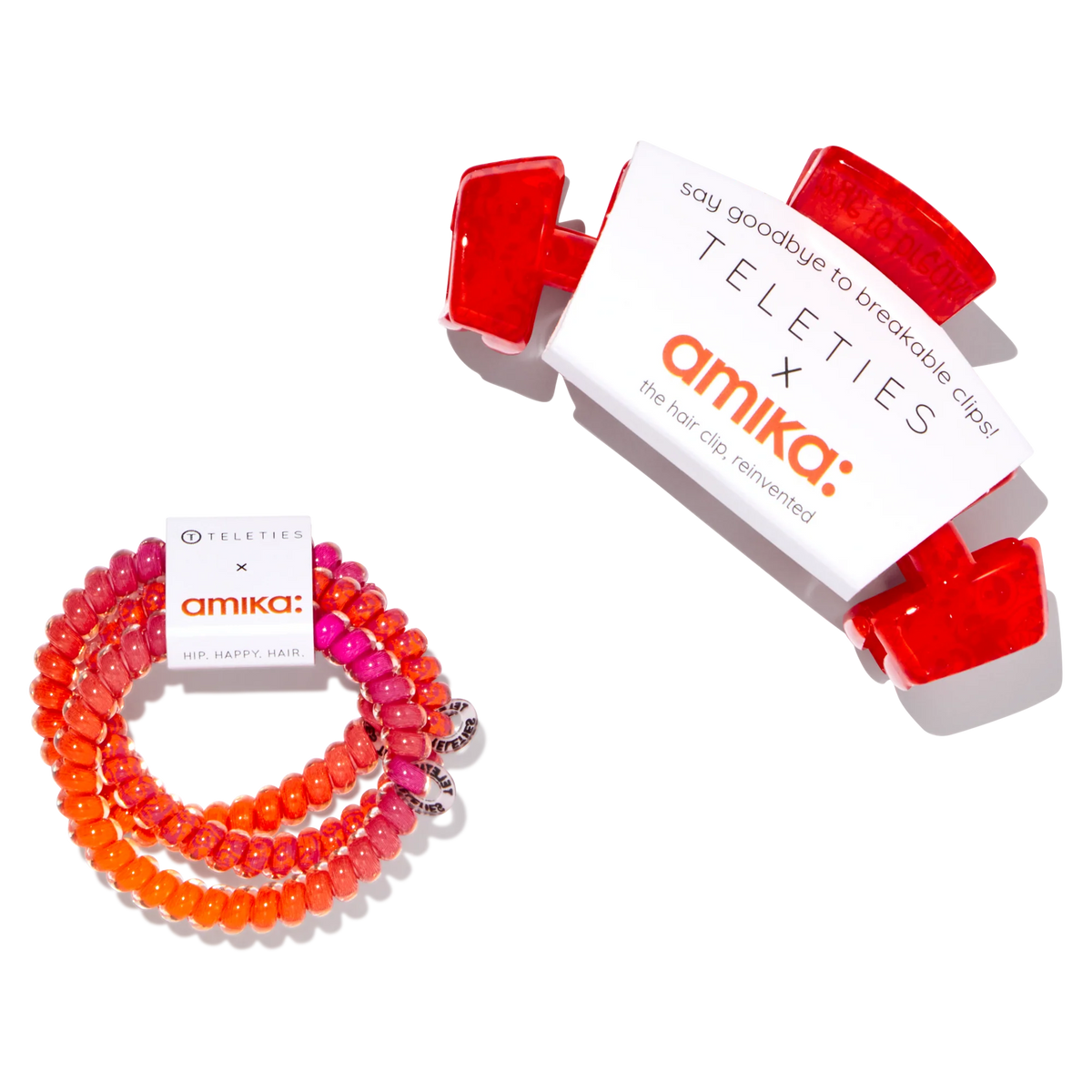 amika x TELETIES necessities set | 3 pc hair ties, clip, essentials bag + perk up plus