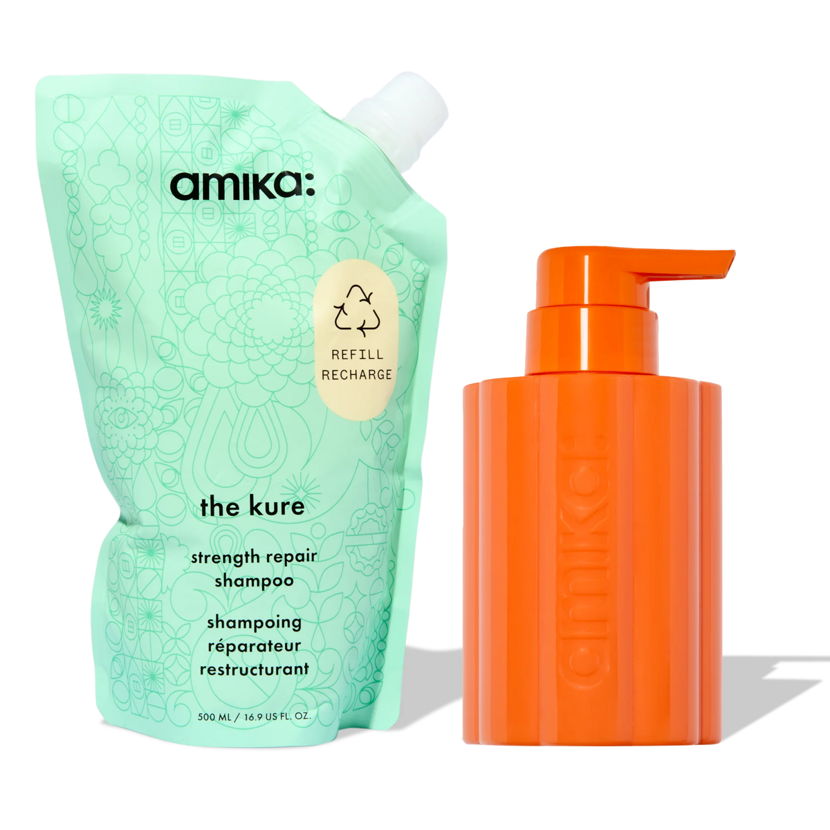 the kure strength repair shampoo | forever friend bottle + pouch duo